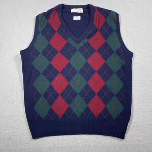 Vintage McGeorge Sweater Vest Mens Large 42 Navy‎ Argyle Lambswool Scotland 90s